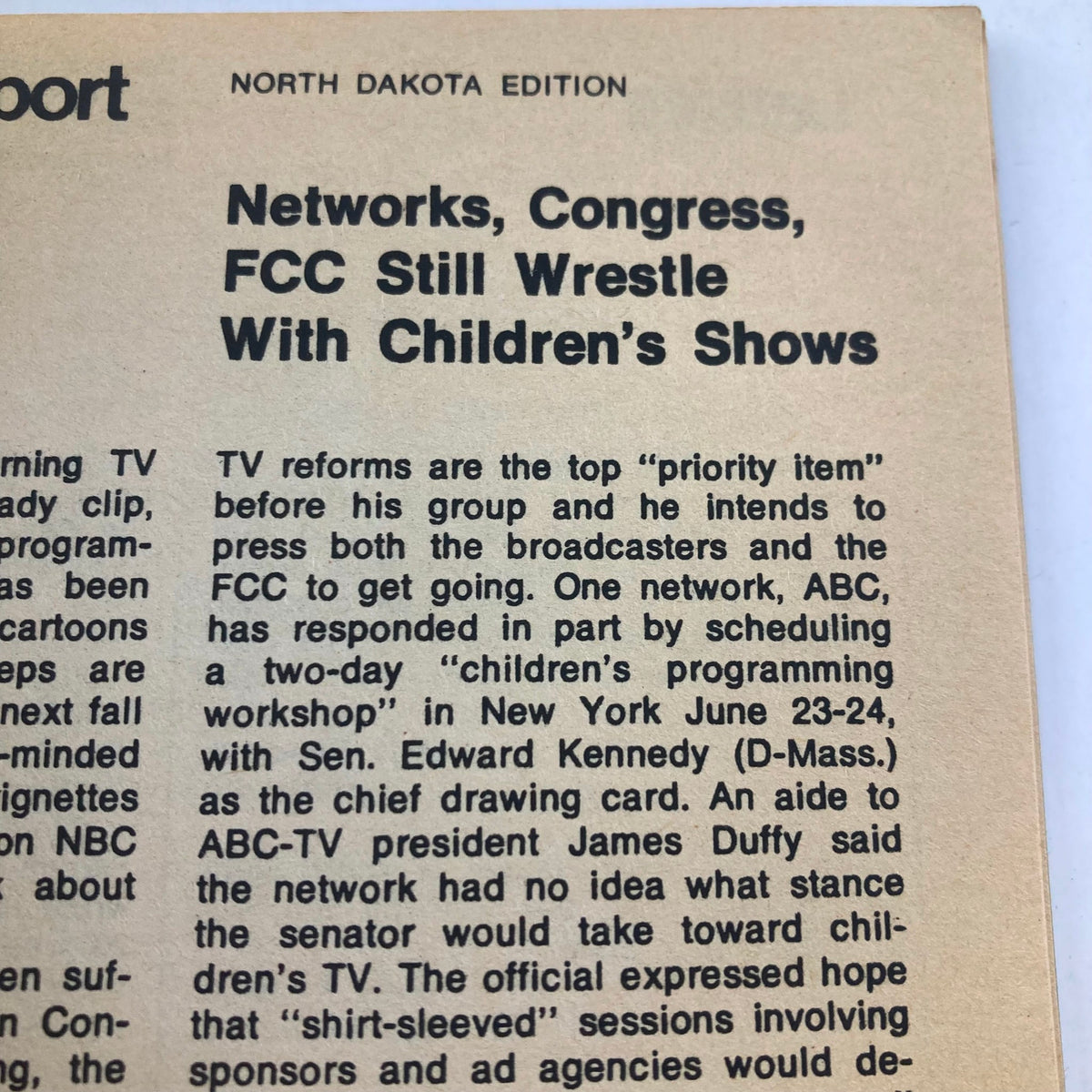 Article page from TV Guide Magazine June 19 1971 discussing networks and FCC regulations related to children's shows, North Dakota edition.