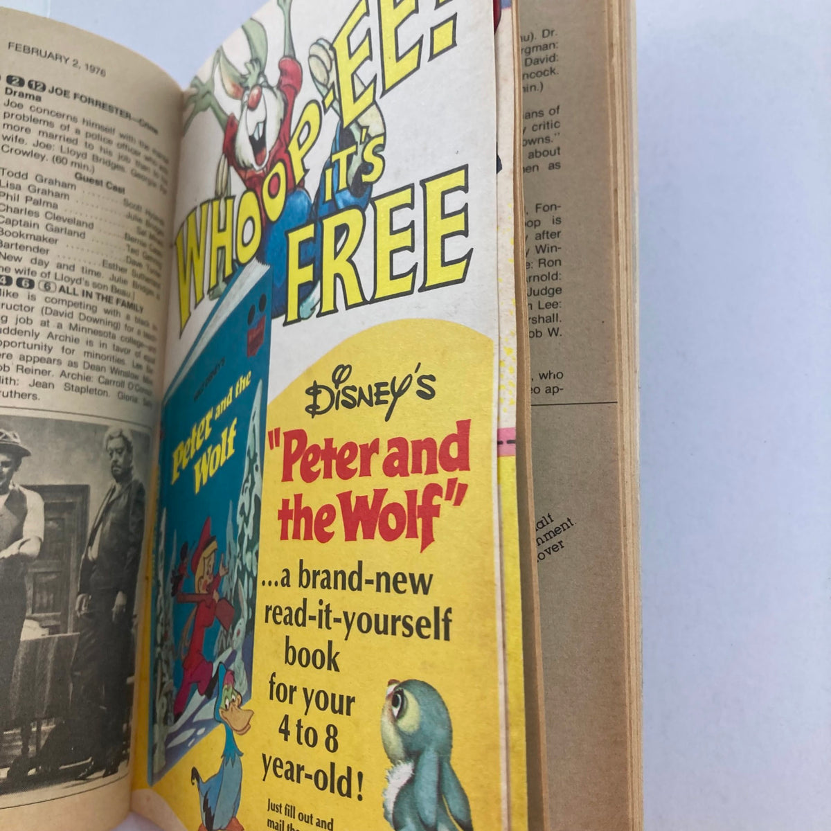 Advertisement page from TV Guide Magazine January 31 1976 promoting Disney's 'Peter and the Wolf' with vibrant cover art and bold design.