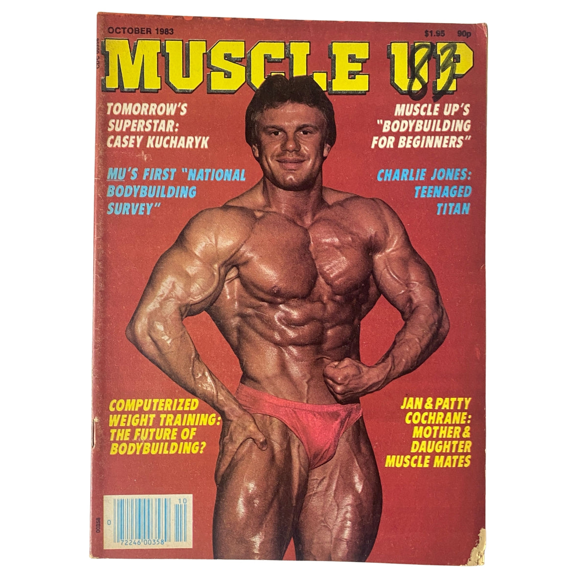 Cover of Muscle Up Magazine October 1983 Vol 5 No. 25 featuring bodybuilder Casey Kucharyk as Tomorrow's Superstar with headlines on bodybuilding topics.