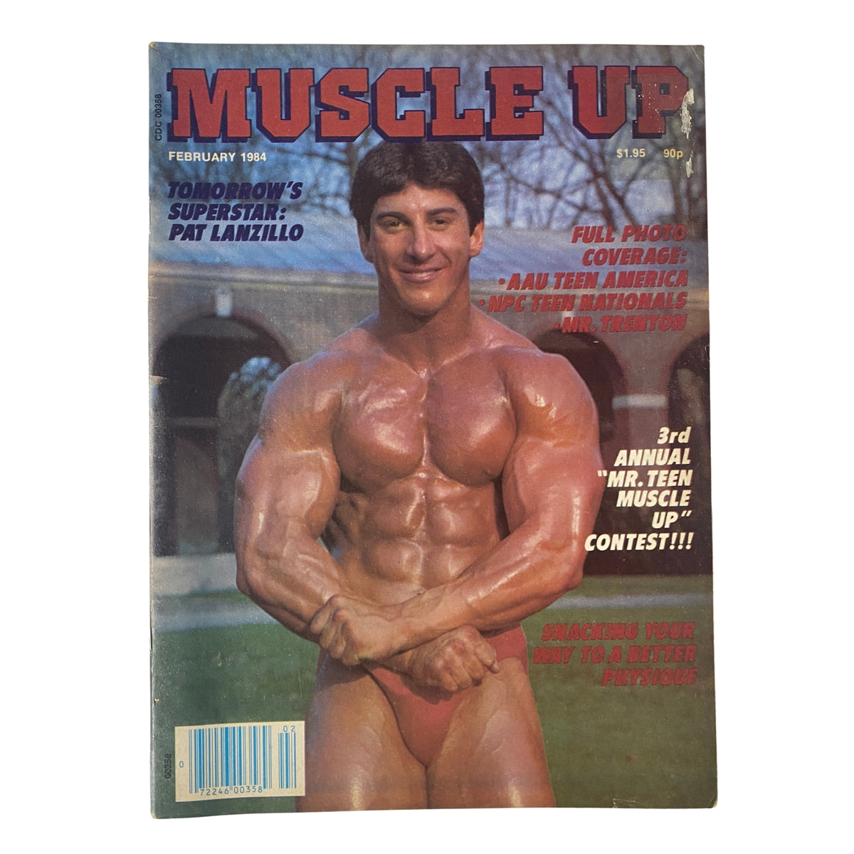 Muscle Up Magazine February 1984 Vol. 6 No. 27 featuring Pat Lanzillo on the cover, showcasing bodybuilding physique, vibrant colors, and magazine title prominently displayed.