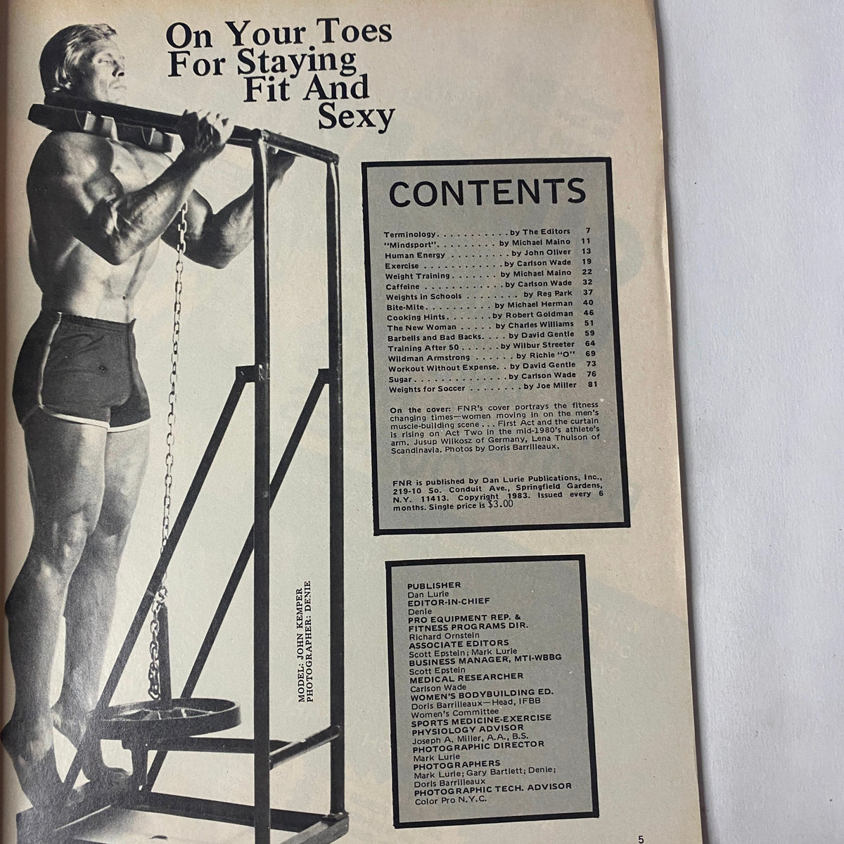 Table of contents page of Fitness and Nutrition Reports Summer-Fall 1983, detailing articles and features on fitness and health.