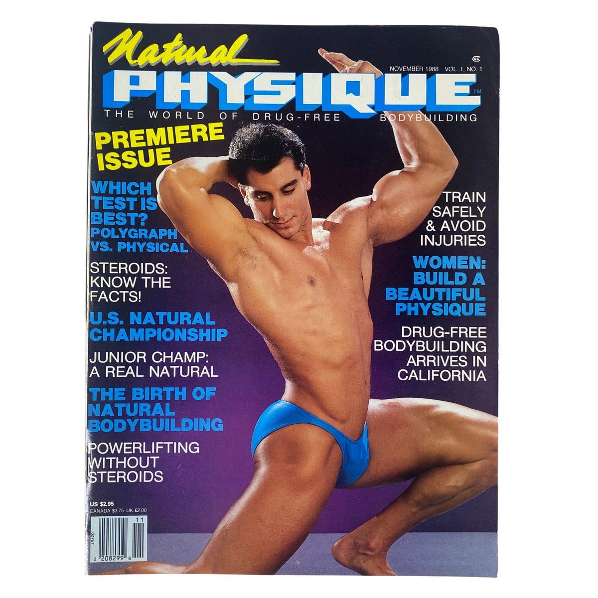 Natural Physique Magazine October 1988 Vol 1 No 1 cover featuring Russ Testo in a striking bodybuilding pose, emphasizing the premiere issue focusing on drug-free bodybuilding.