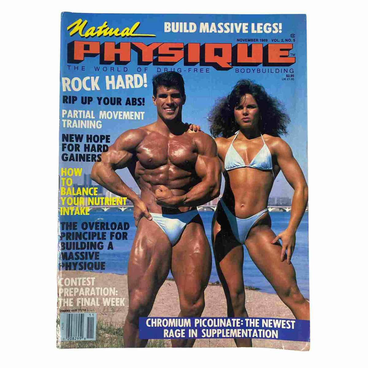 Natural Physique Magazine November 1989 Vol 2 No 5 featuring male and female bodybuilders on the cover, emphasizing drug-free bodybuilding.