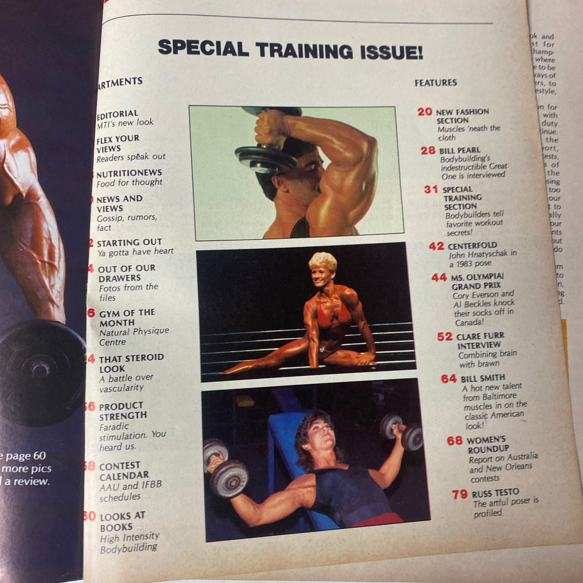 Inside look at Muscle Training Illustrated June 1985 featuring a Special Training Issue with muscle training insights, showcasing bodybuilders and workout techniques.