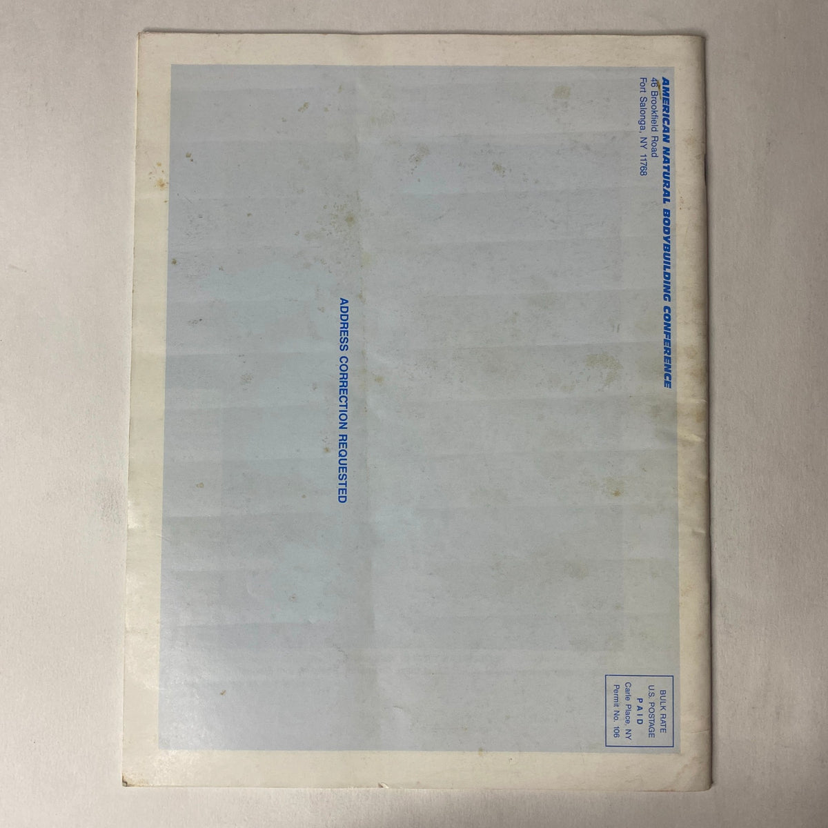 Back cover of the ANBC Journal of Natural Bodybuilding April 1987 Vol 2 No. 4 indicating address for subscriptions.