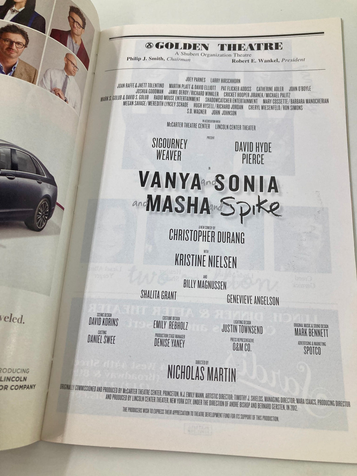 2013 Playbill from the Golden Theatre featuring Sigourney Weaver in Vanya & Sonia, Masha & Spike. Includes cast details and production credits.