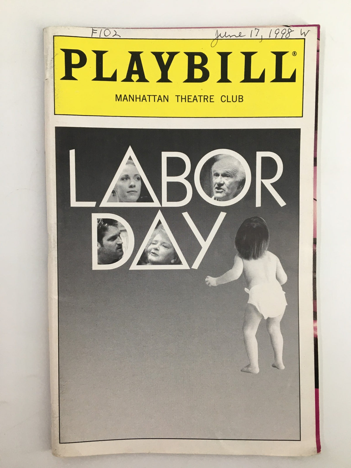 1998 Playbill from Manhattan Theatre Club featuring Brooks Ashmanskas in Labor Day, showcasing the bold title and artistic cover design including iconic imagery.