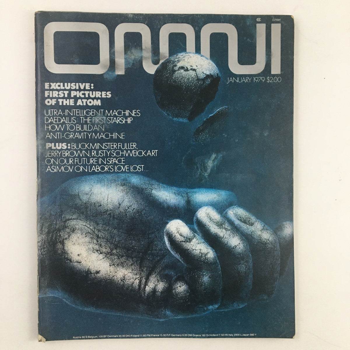 Cover of Omni Magazine January 1979 featuring the headline 'Ultra Intelligent Machines' and concepts like Daedalus, showcasing a visually striking design with a blue palette and imagery representing technology and future possibilities.
