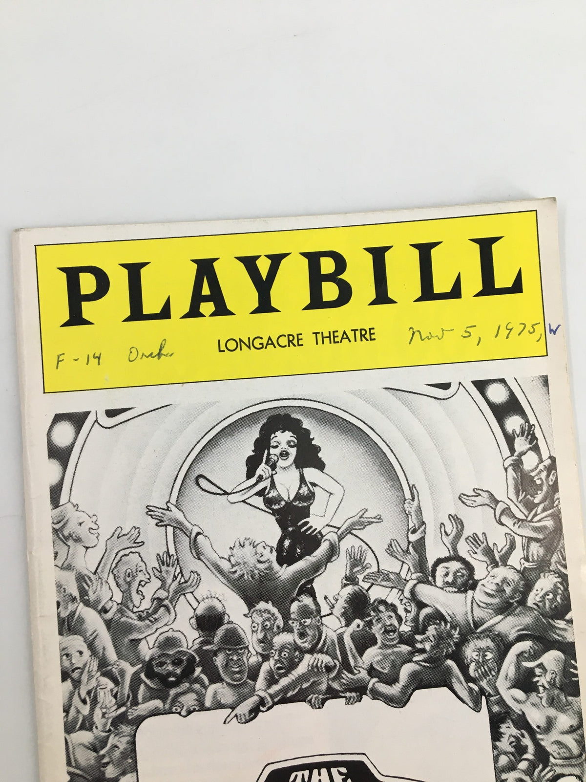 Close-up of the 1975 Playbill for The Ritz at Longacre Theatre showing details and date.