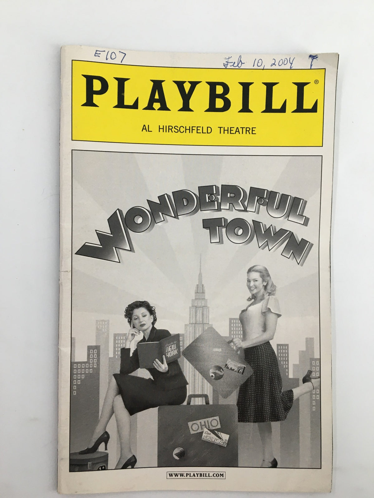 2004 Playbill for Wonderful Town at Al Hirschfeld Theatre featuring Donna Murphy, showcasing vintage Broadway theater art with a black and white design.