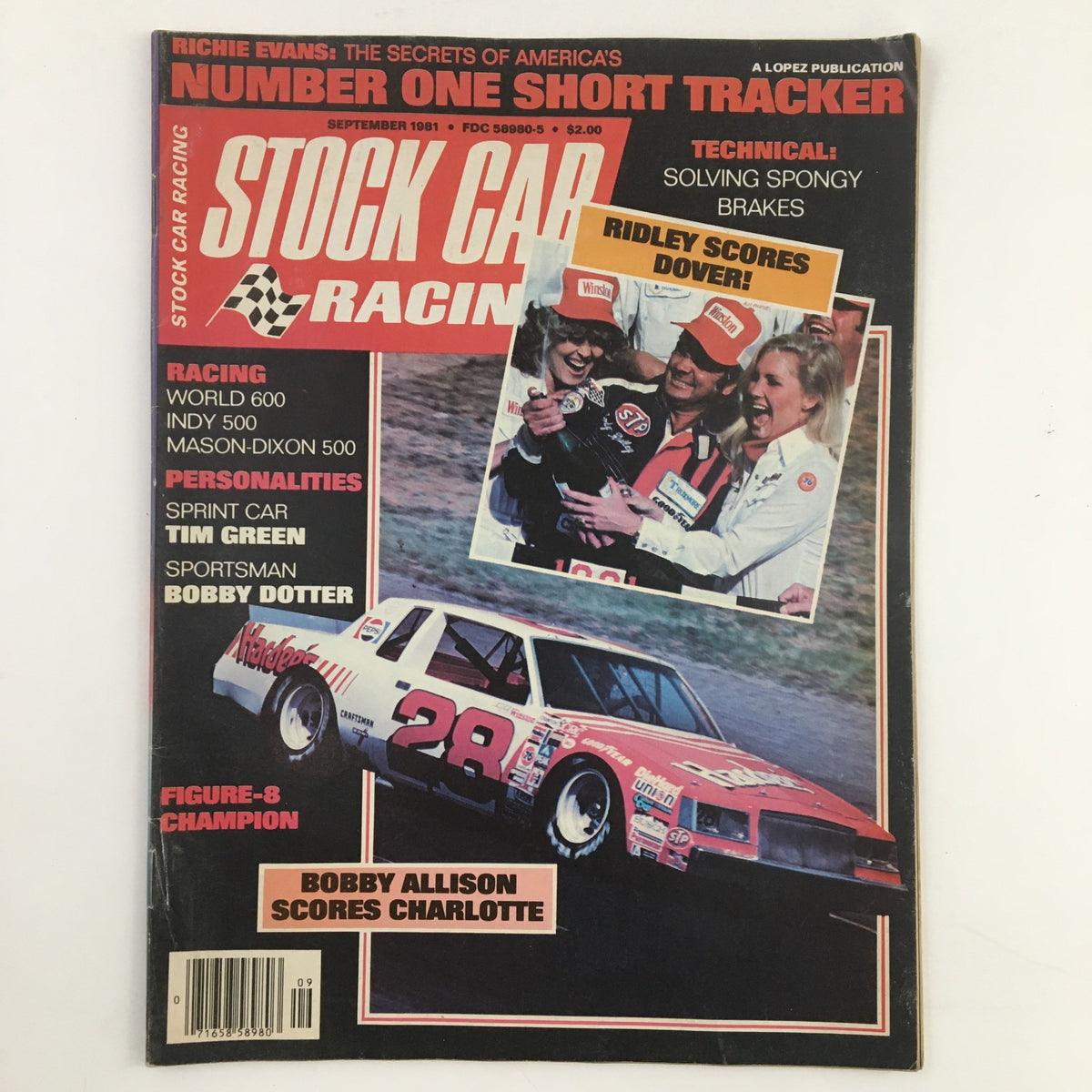 Stock Car Racing Magazine September 1981 featuring Bobby Allison Scores Charlotte. The cover highlights the excitement of stock car racing with visuals of Bobby Allison and his iconic car.
