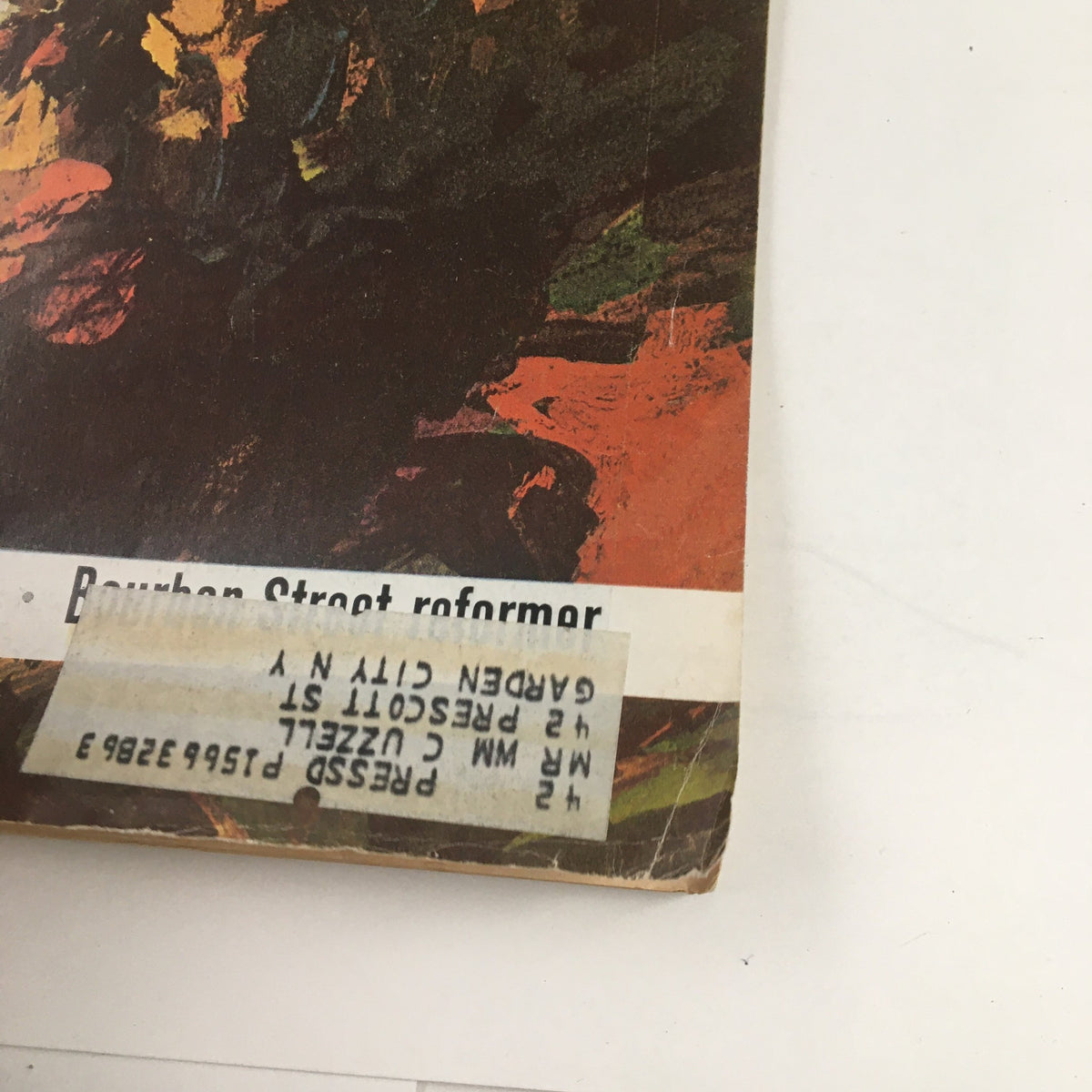 Bottom corner of The Saturday Evening Post June 8, 1963 with a label detail that adds character to the vintage magazine.