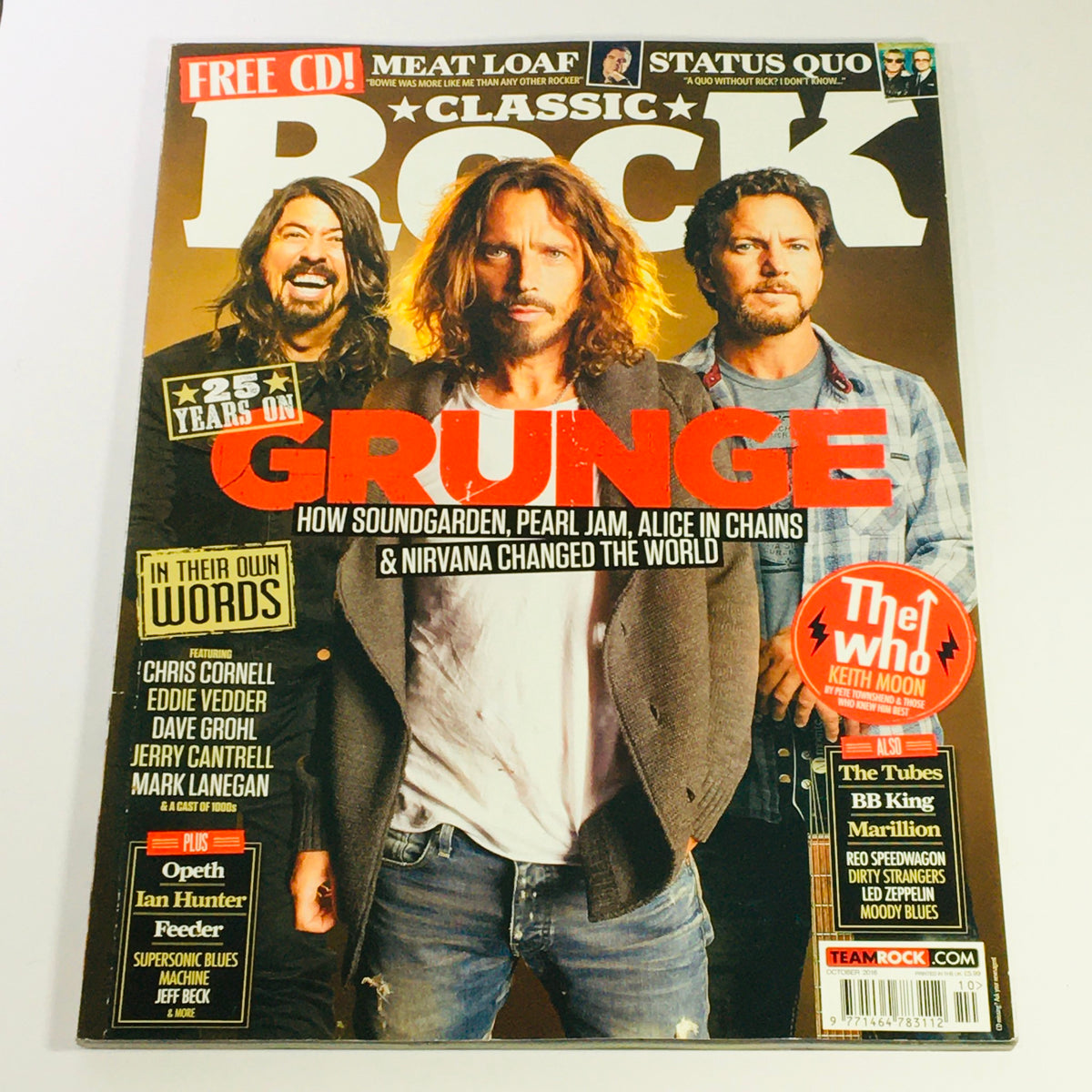 Classic Rock Magazine October 2016 #228 featuring Chris Cornell and Eddie Vedder on the cover, highlighting grunge music and its impact on rock culture.