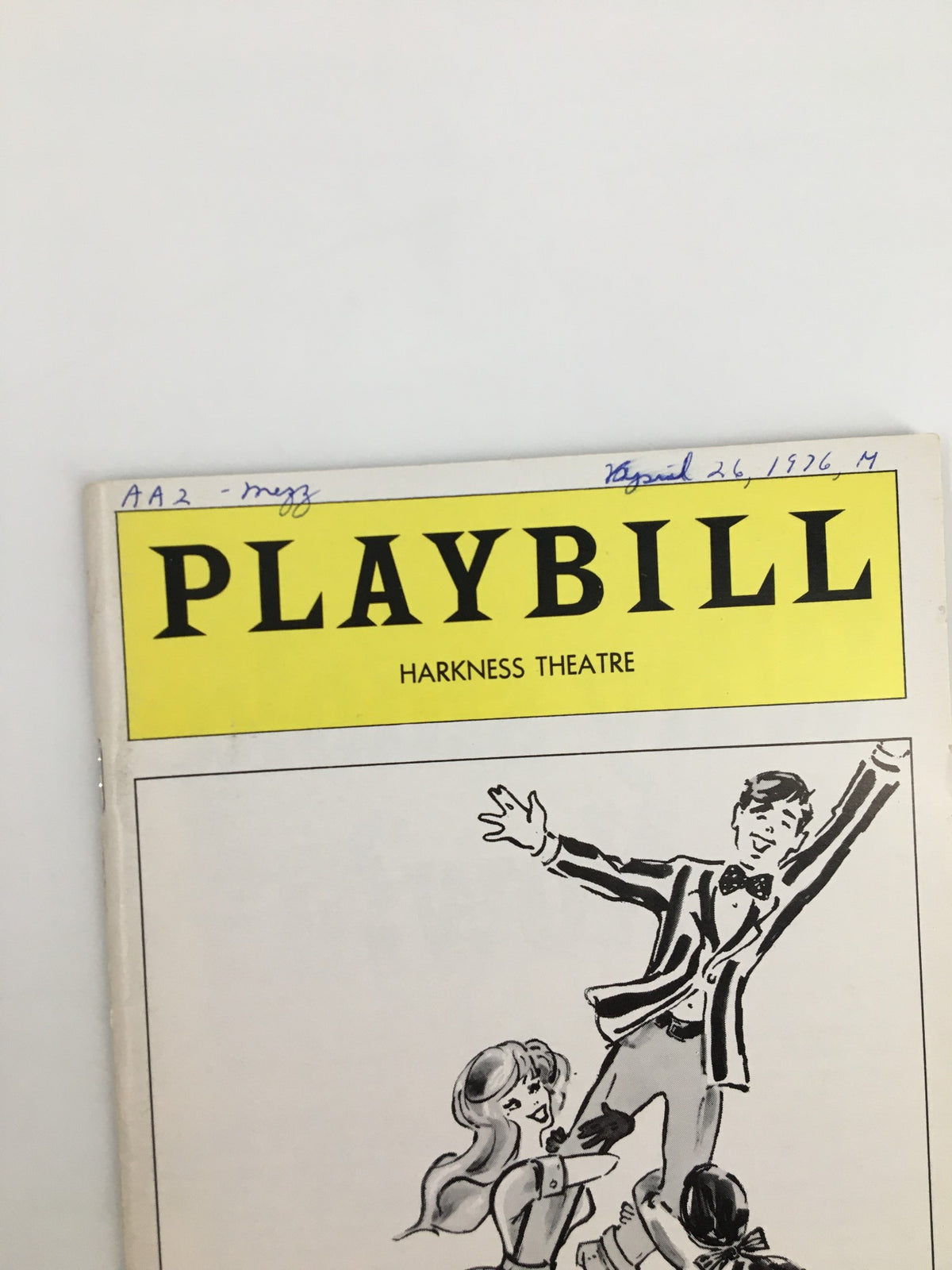 Close-up of the 1976 Playbill Harkness Theatre for So Long, 174th Street, highlighting the title and date alongside a performer illustration.