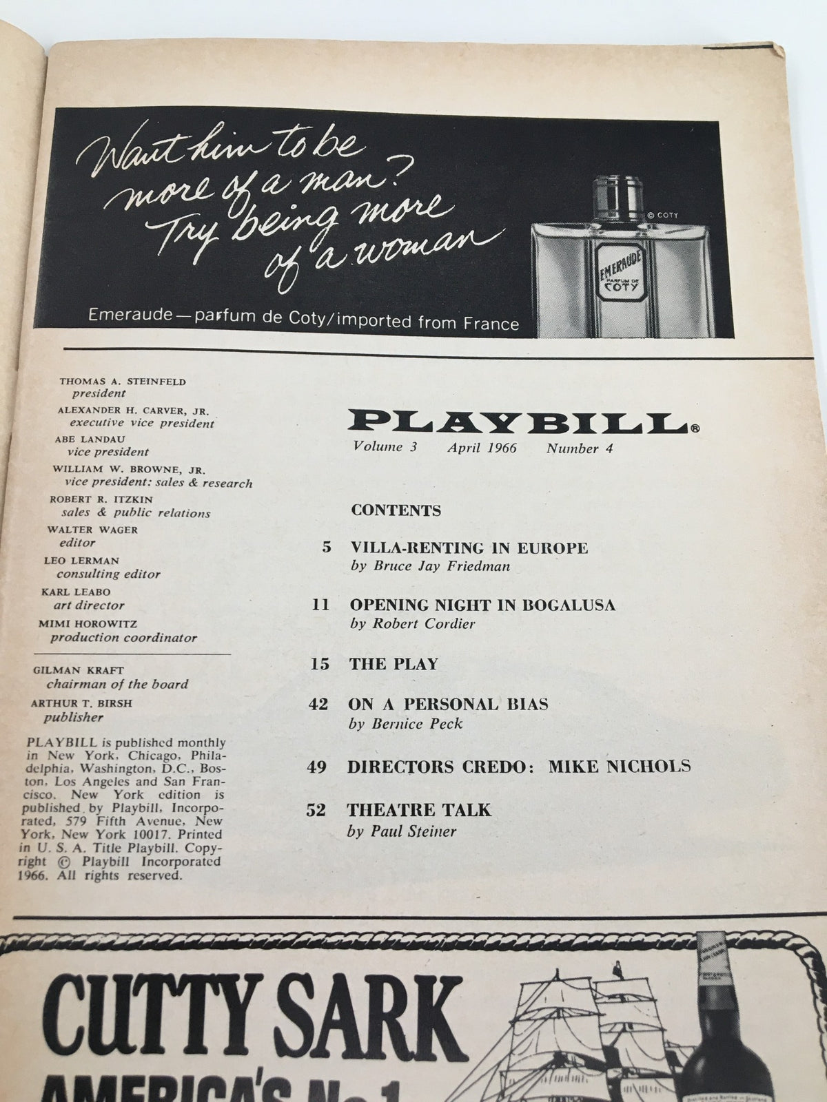 1966 Playbill Royale Theatre interior page with contents information from Cactus Flower.