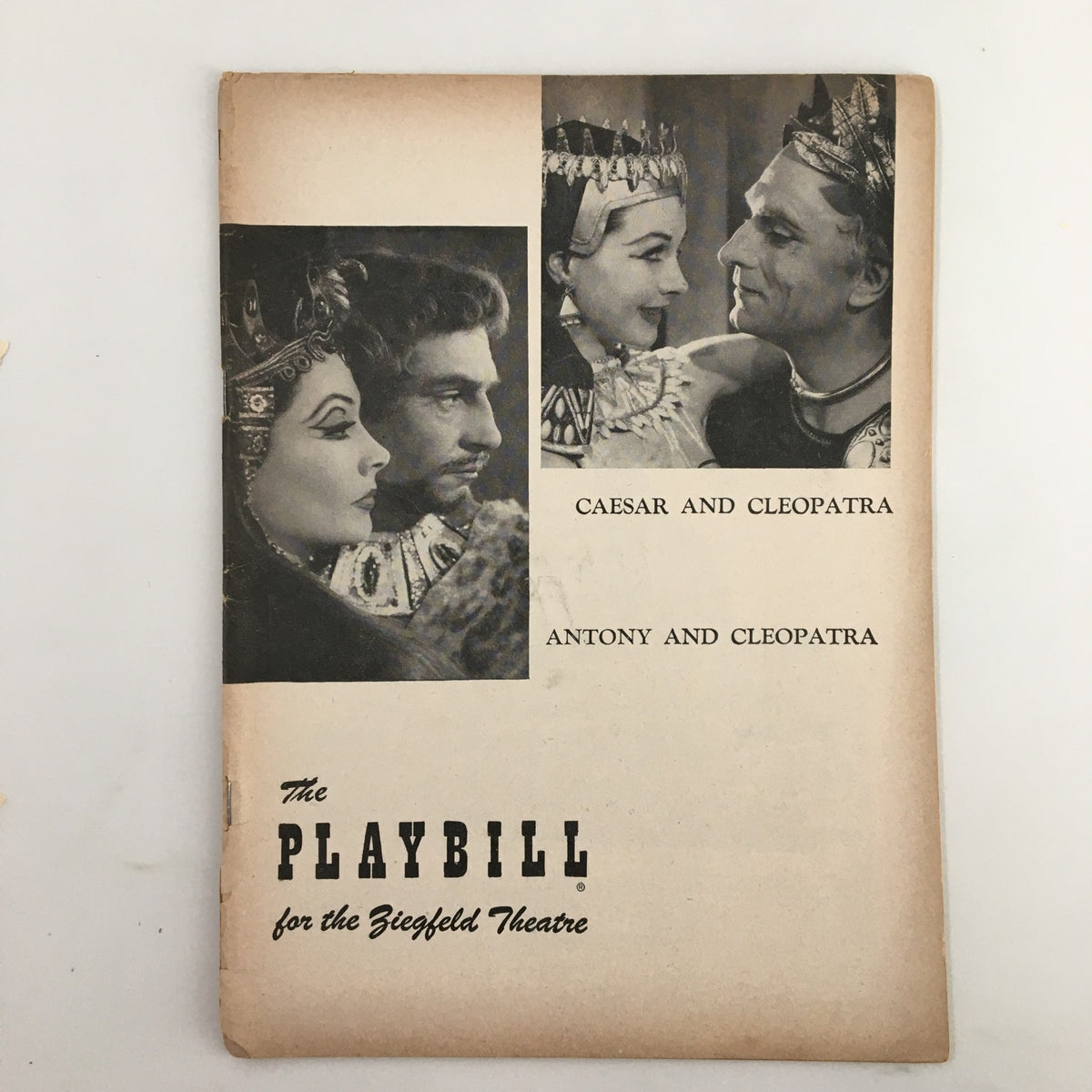 Front cover of the 1951 Playbill for The Ziegfeld Theatre featuring productions of Caesar and Cleopatra and Antony and Cleopatra, showcasing classic theatrical imagery.