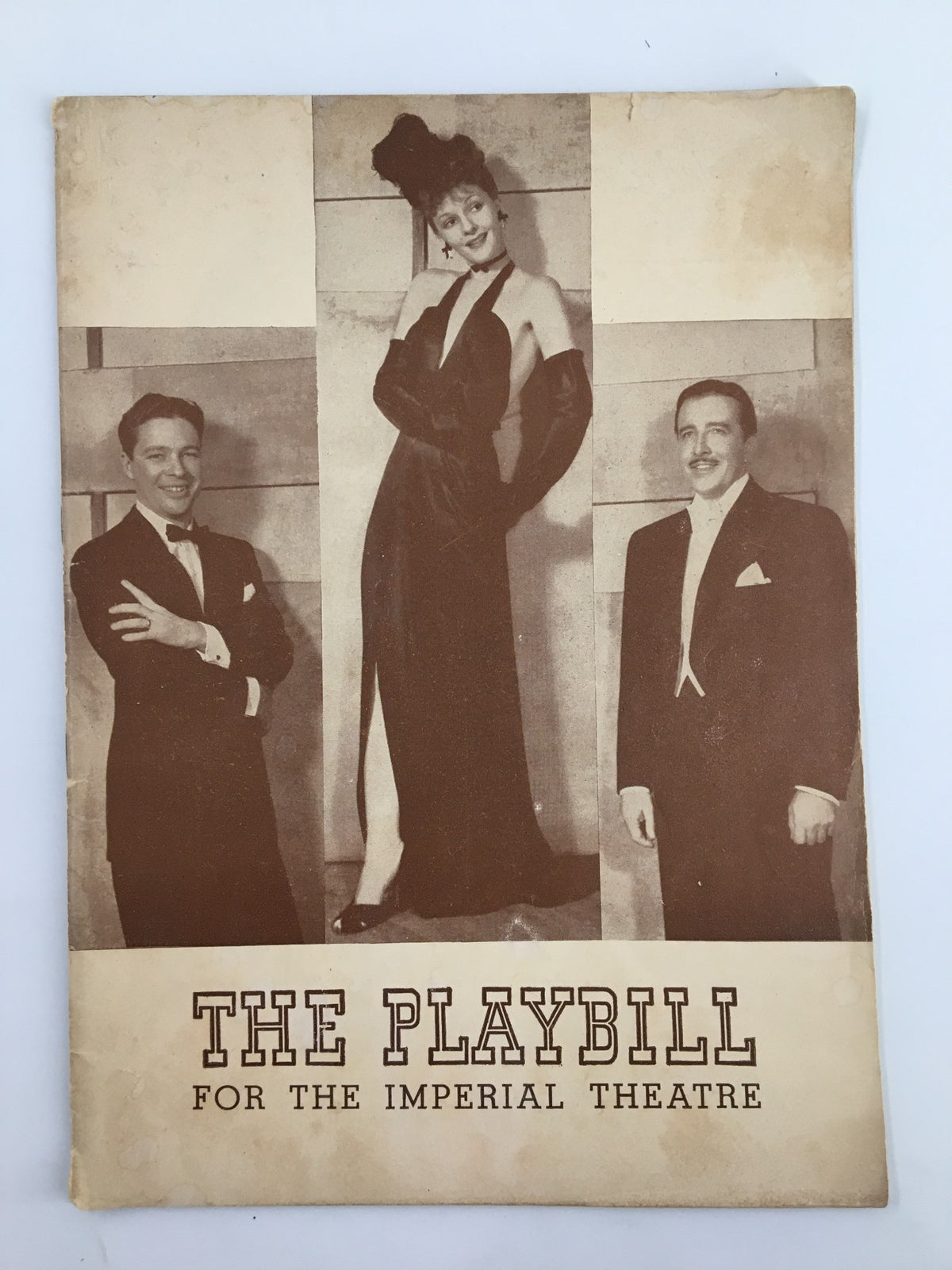 1943 Playbill for The Imperial Theatre featuring Mary Martin, Kenny Baker, and another performer in a vintage sepia tone design.