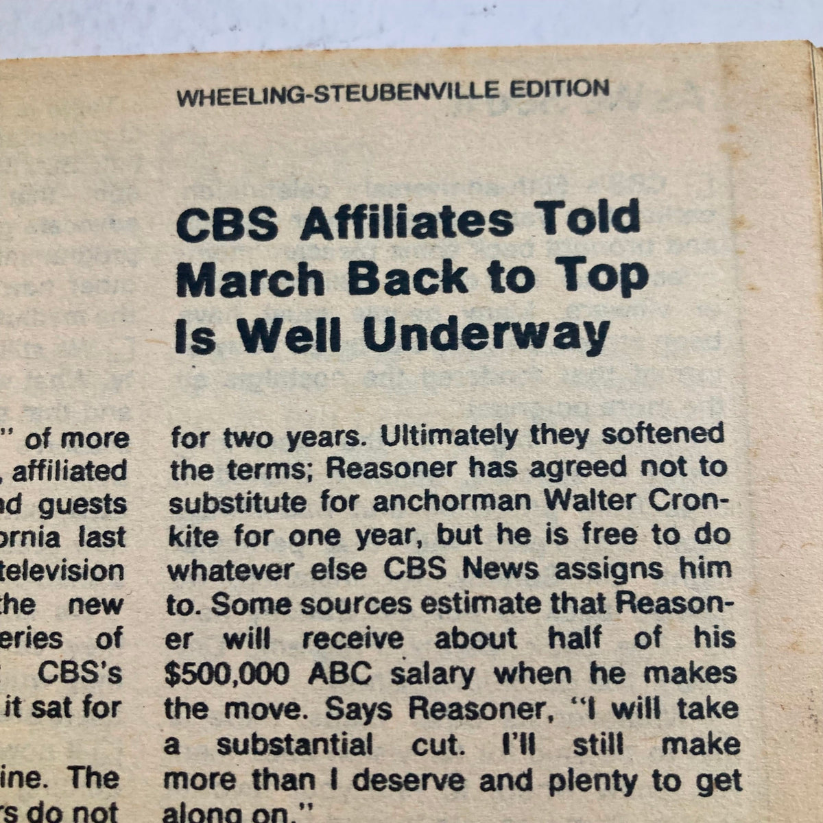 Back page of the TV Guide Magazine May 20 1978 Wheeling-Steubenville Edition discussing CBS affiliates and broadcasting updates.