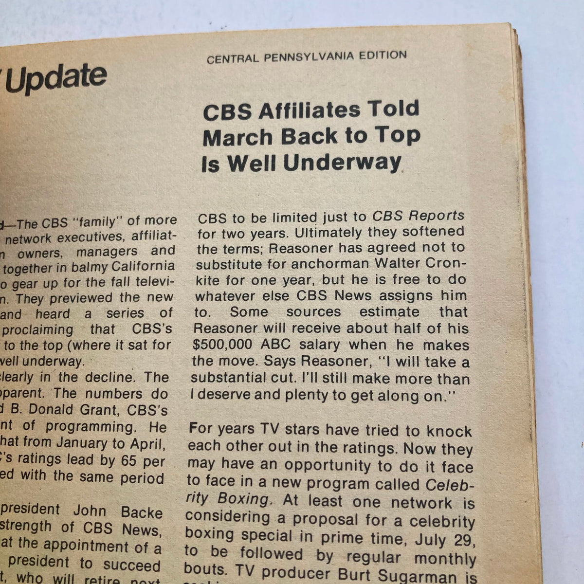 TV Guide Magazine May 20 1978 #1312 featuring CBS Affiliates news article in Central Pennsylvania edition, discussing network executives and programming updates.