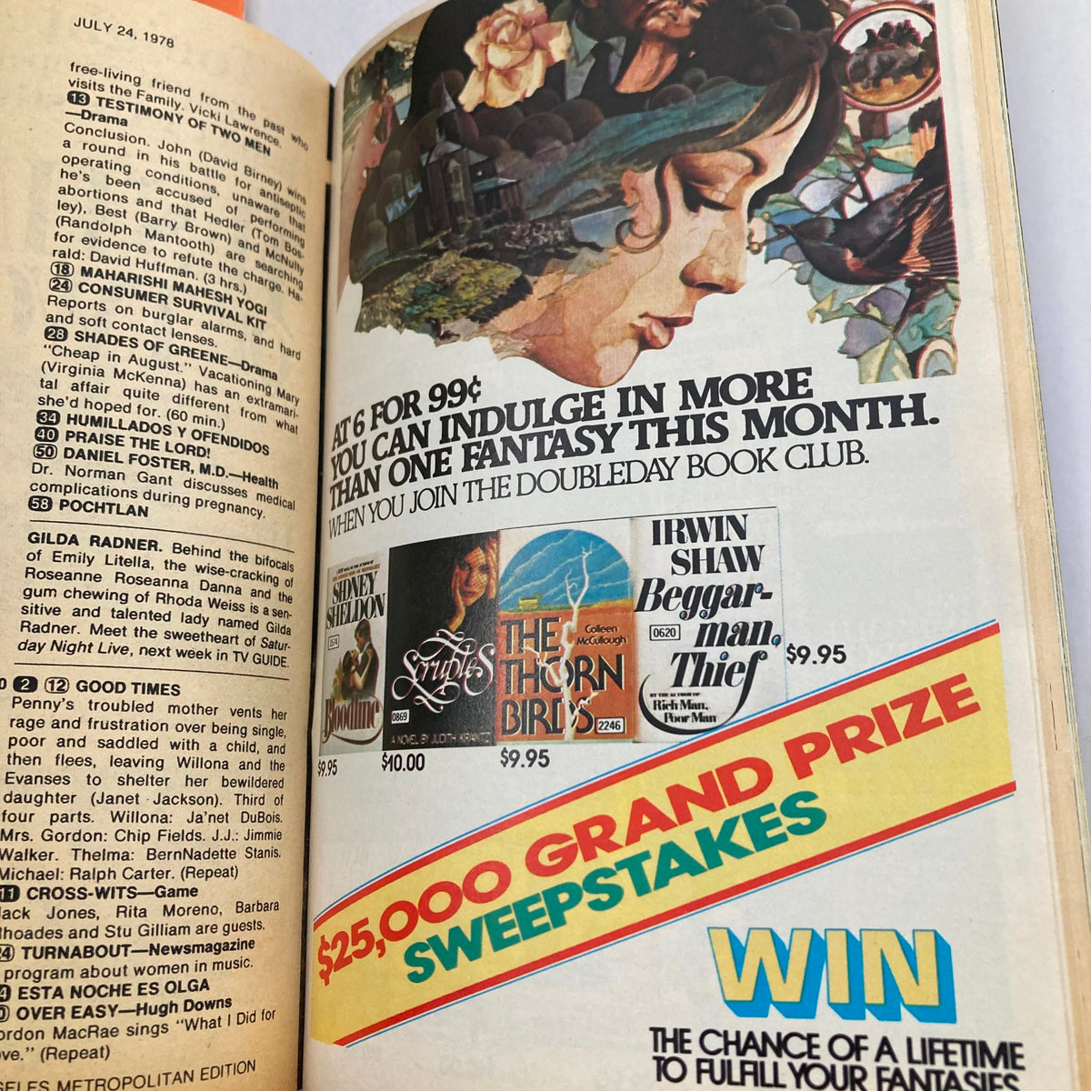 Advertisement page in the TV Guide Magazine July 22 1978, promoting a book club and featuring bestselling books. The design and content reflect the marketing trends of the late 1970s.