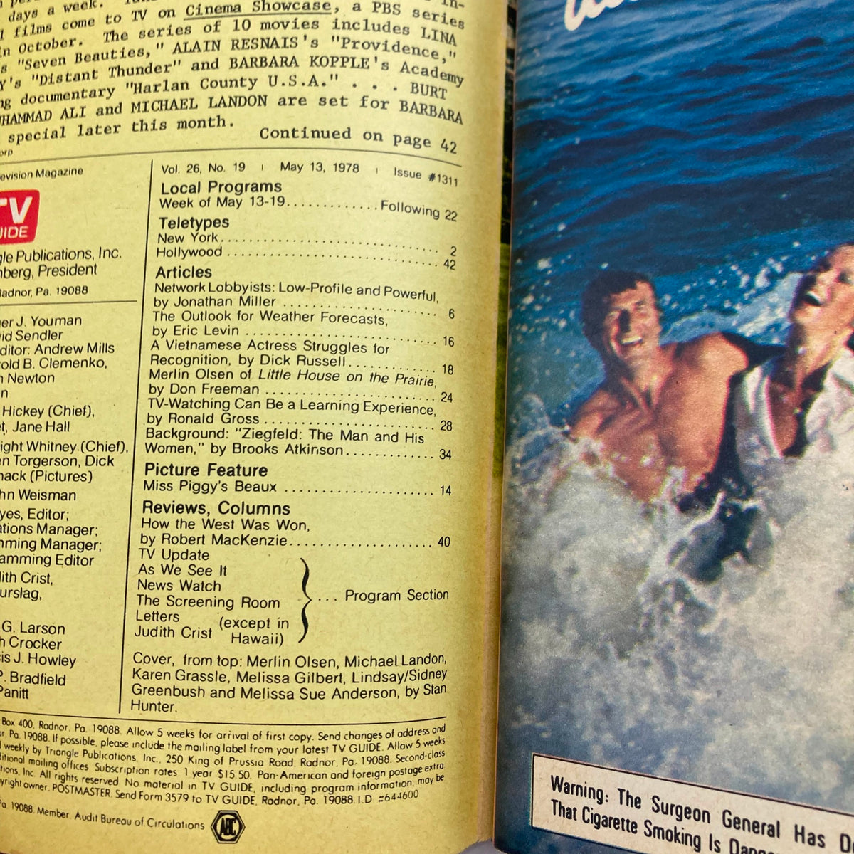 TV Guide Magazine May 13 1978 inner page showing the contents including television program listings and a feature on network lobbyists.