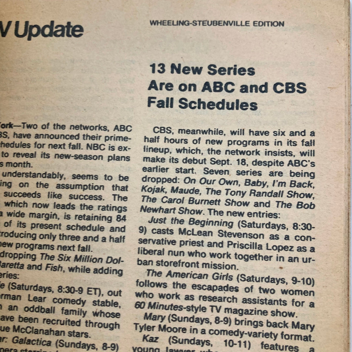 TV Guide Magazine May 13 1978 article discussing upcoming TV series on ABC and CBS fall schedules.