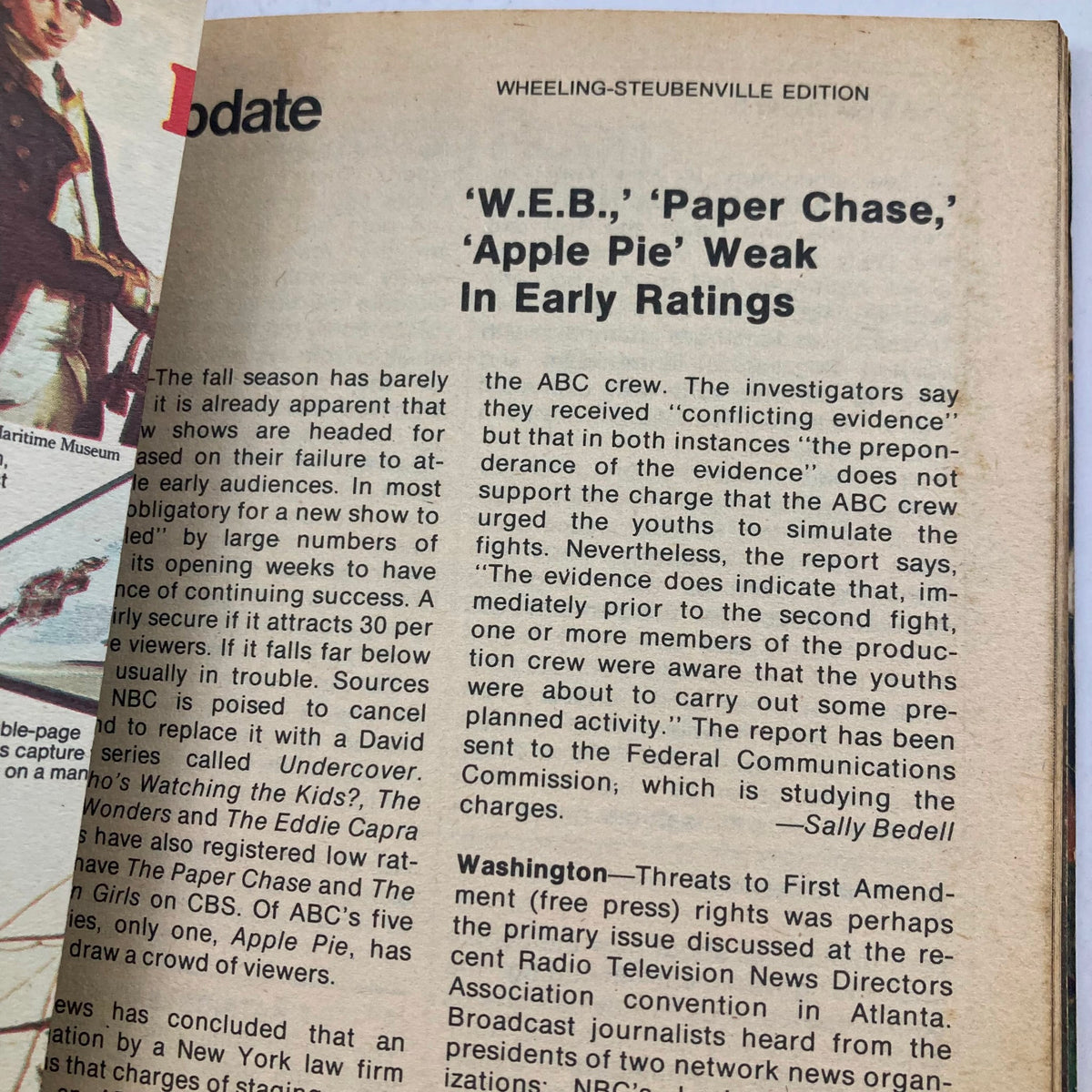 Another page from the TV Guide Magazine October 7 1978 showing an article discussing television show ratings and related content for the Wheeling-Steubenville edition.