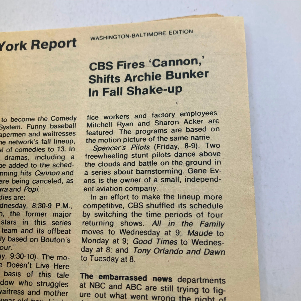 New York Report section from TV Guide Magazine April 17 1976, highlighting CBS show schedule changes and television programming updates.