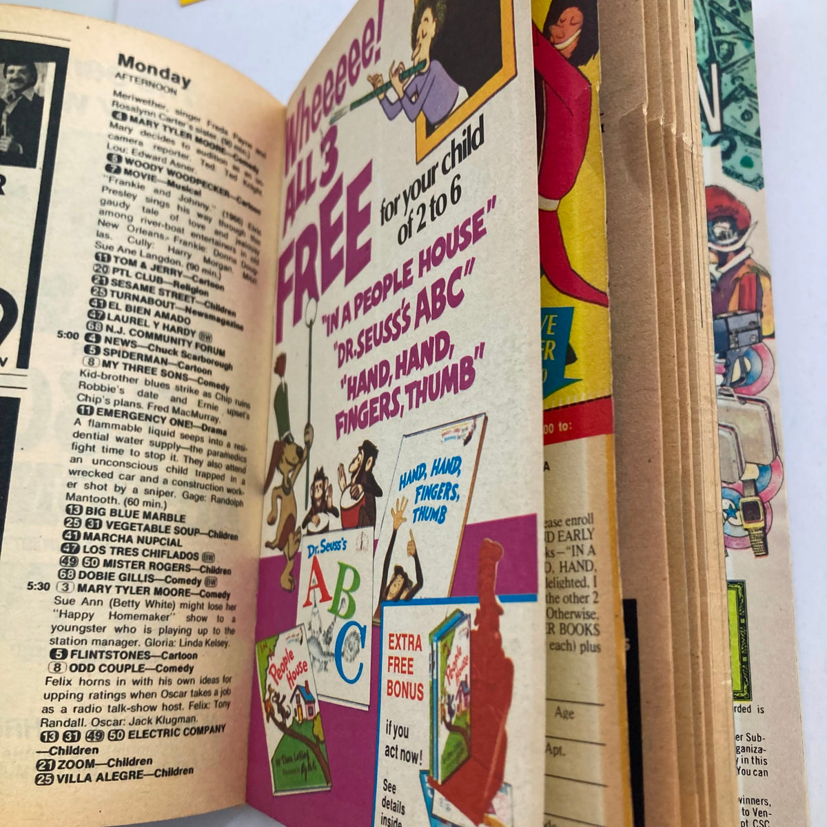 Inside view of TV Guide Magazine February 4, 1978, displaying a children's program advertisement for Dr. Seuss's ABC.