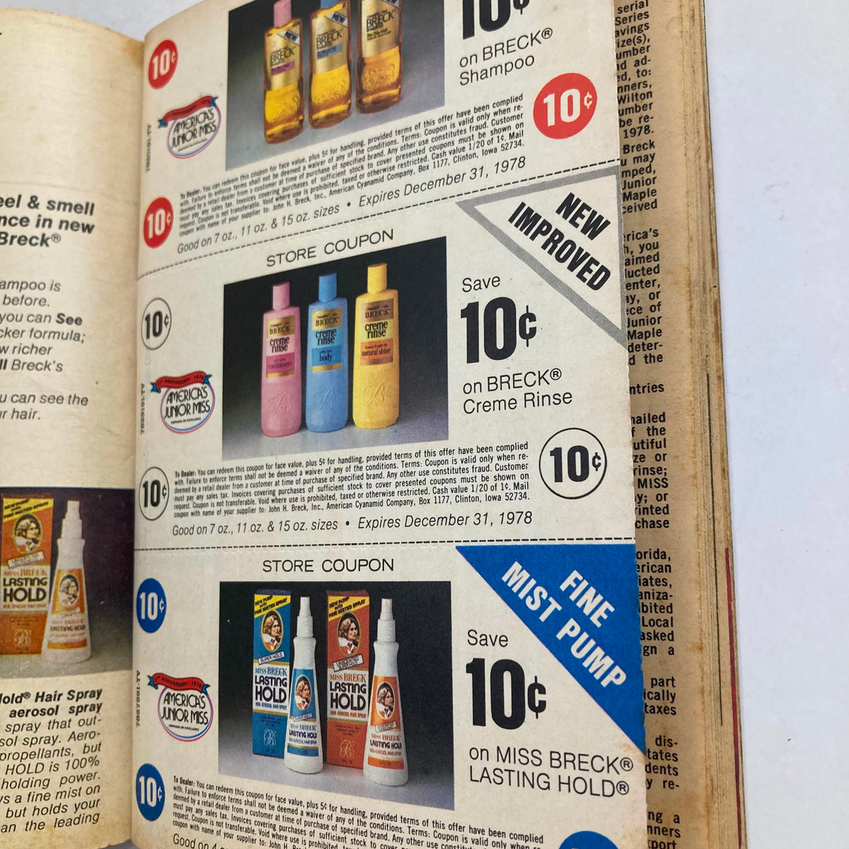Advertisement page in TV Guide Magazine from May 6, 1978 showcasing Breck shampoo and other hair care products with coupons, part of 'TV Guide Magazine May 6 1978 Buddy Ebsen Buddy Ebsen Wheeling-Steubenville Ed.'