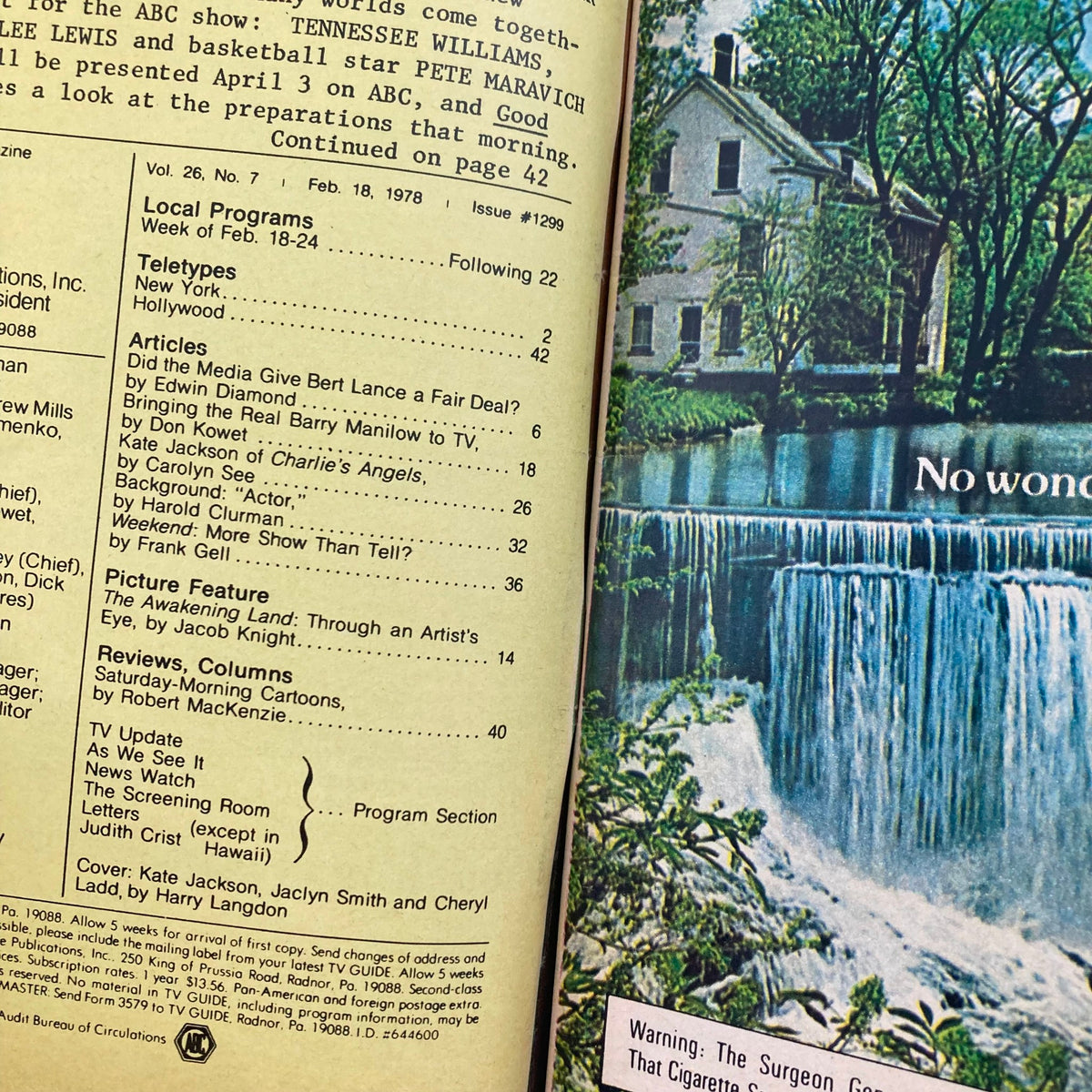 Interior page from TV Guide Magazine February 18 1978, displaying articles and the table of contents relevant to the issue.