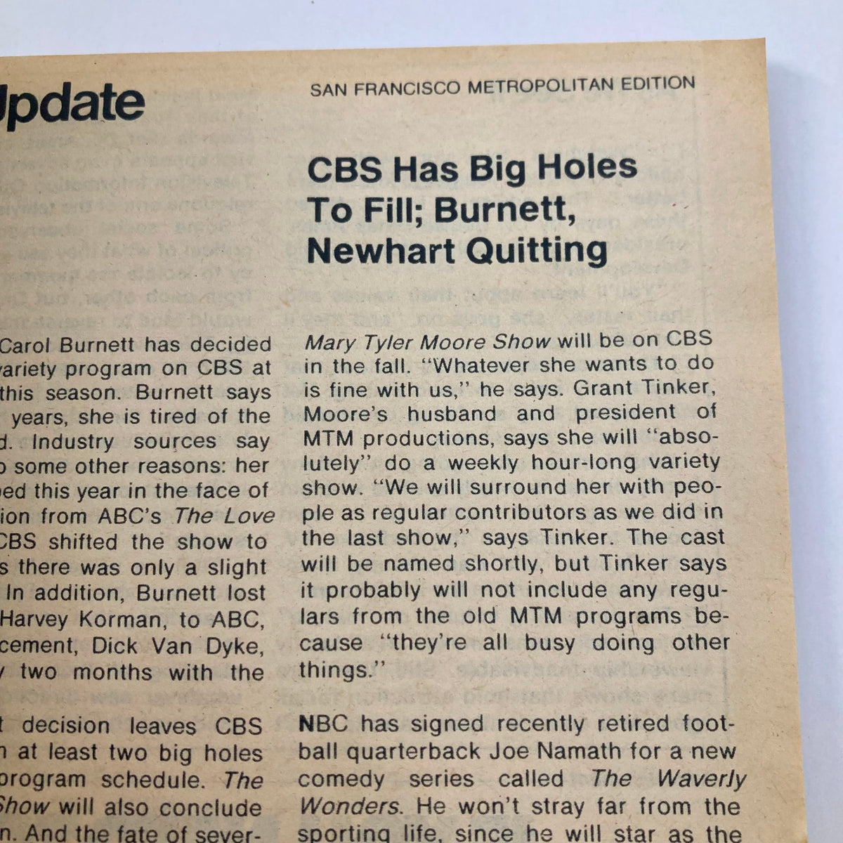 Text article excerpt from TV Guide Magazine February 18 1978, covering television updates and programming news.