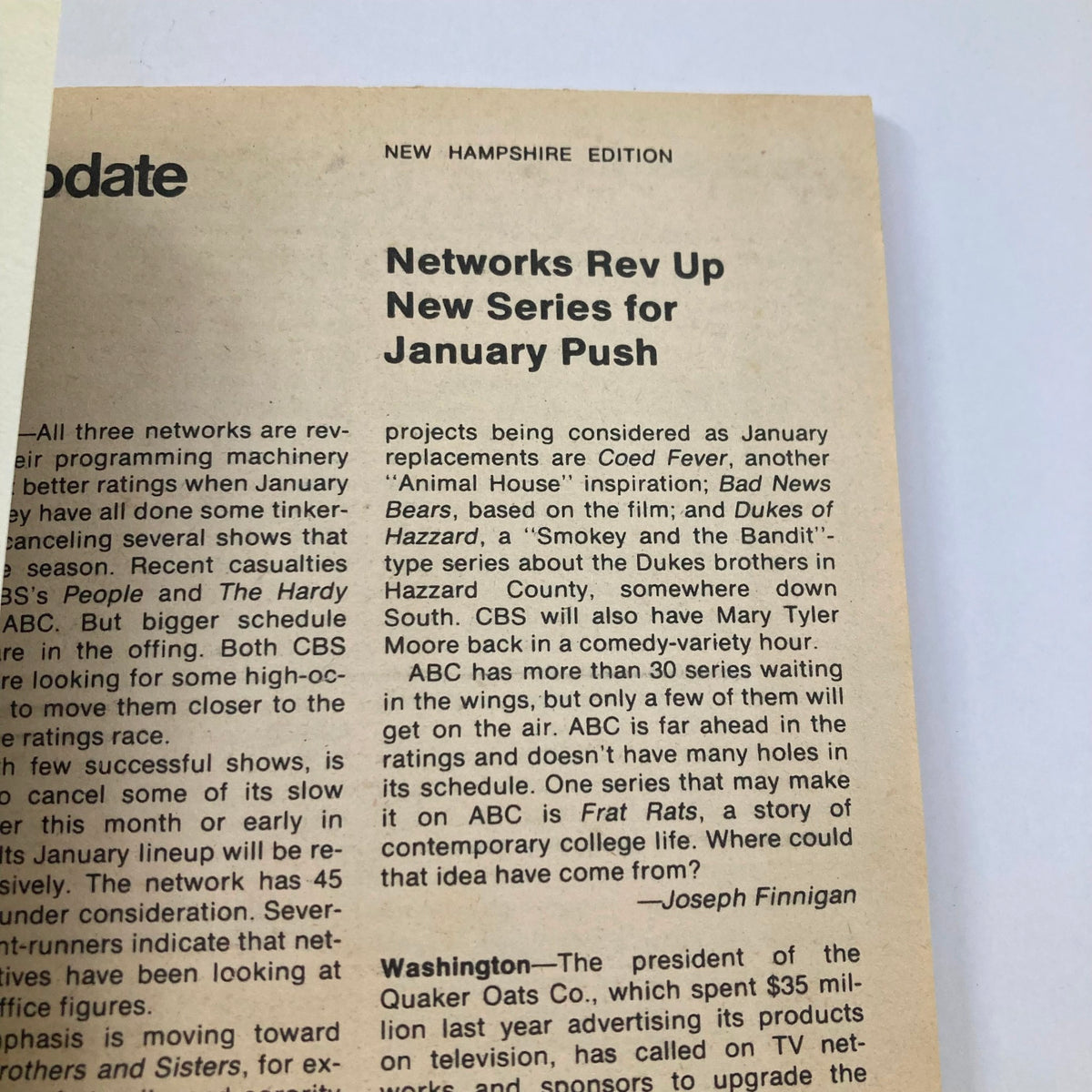 Inside page of TV Guide Magazine November 25, 1978, from the New Hampshire edition, reporting on new television series slated for a January premiere, capturing a moment in TV history.