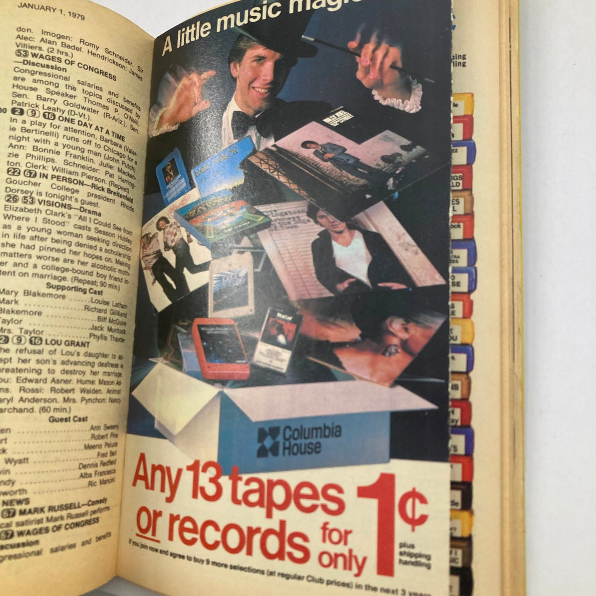 Advertisement page from TV Guide Magazine December 30 1978 #1344 promoting music offerings from Columbia House alongside content listings.