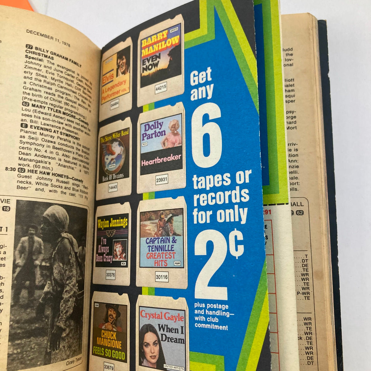 TV Guide Magazine December 9 1978 #1341 presenting an advertisement for a record club offer, illustrating popular music artists and tapes available for purchase.