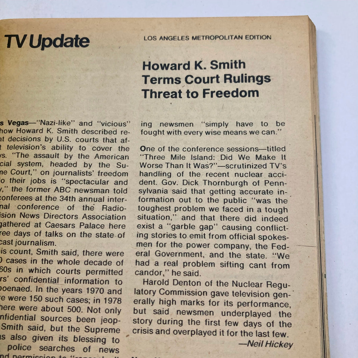 Another interior page from TV Guide Magazine September 22 1979 #1382, highlighting a TV Update article on journalism and freedom.