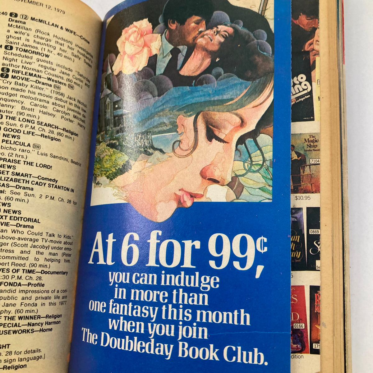 Advertisement page from TV Guide Magazine November 10 1979, promoting the Doubleday Book Club with a colorful visual from the 1970s.