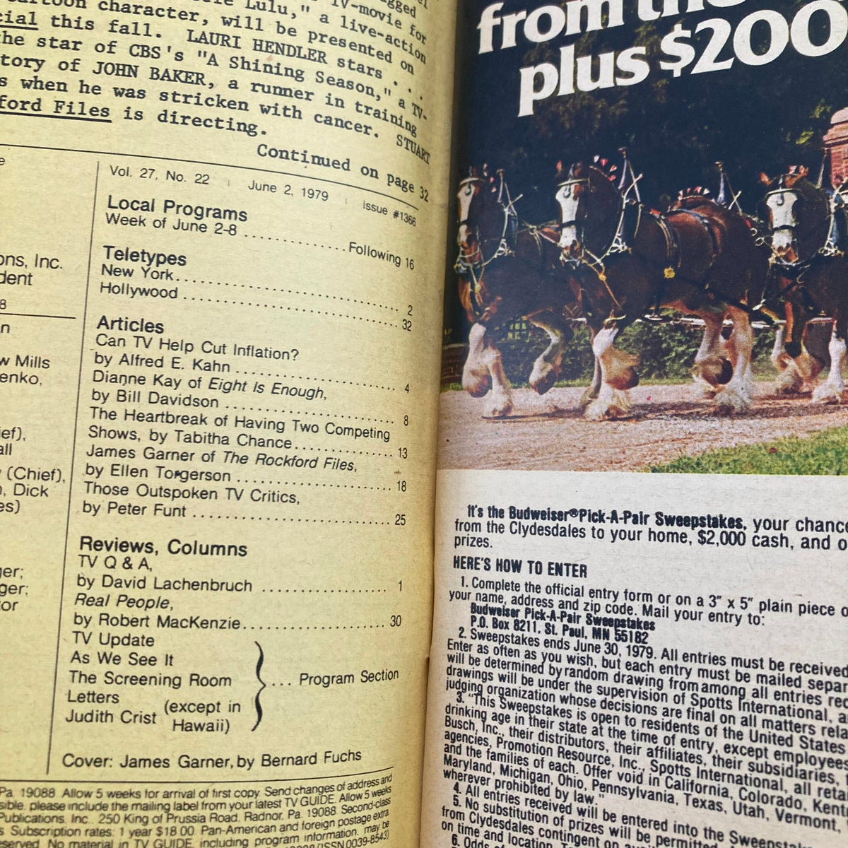 Interior page from TV Guide Magazine June 2 1979 #1366, highlighting local programs and articles including a piece by Alfred E. Kahn.