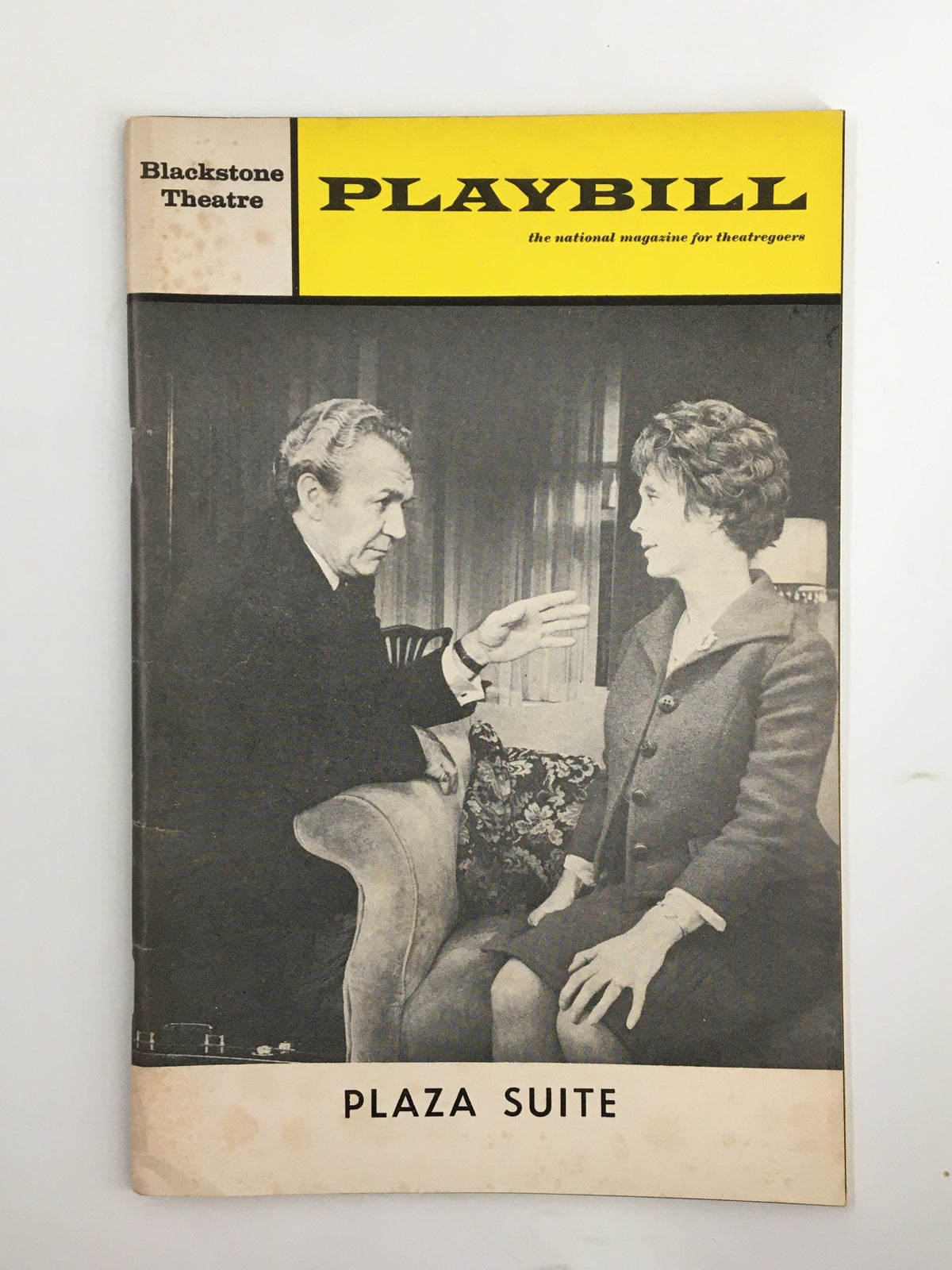 1968 Playbill for Plaza Suite featuring Forrest Tucker and Betty Garrett, showcasing theatrical performances at Blackstone Theatre.