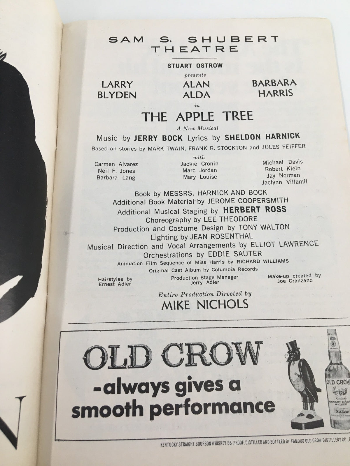 Another interior page of the 1967 Playbill from Sam S. Shubert Theatre, detailing the cast and creative team of The Apple Tree.