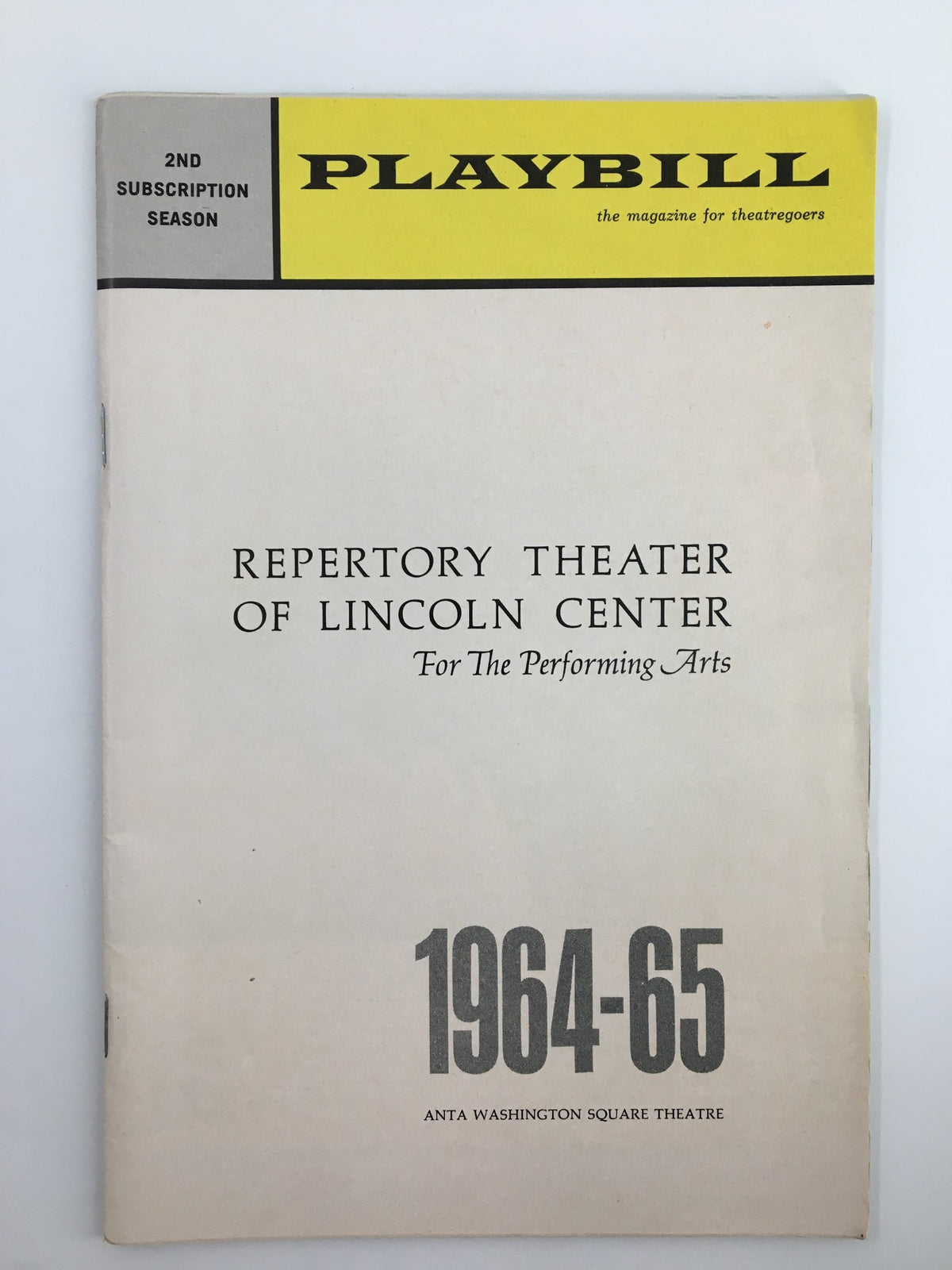 1965 Playbill Repertory Theater of Lincoln Center for the Performing Arts, showcasing the cover design featuring the title and season details.