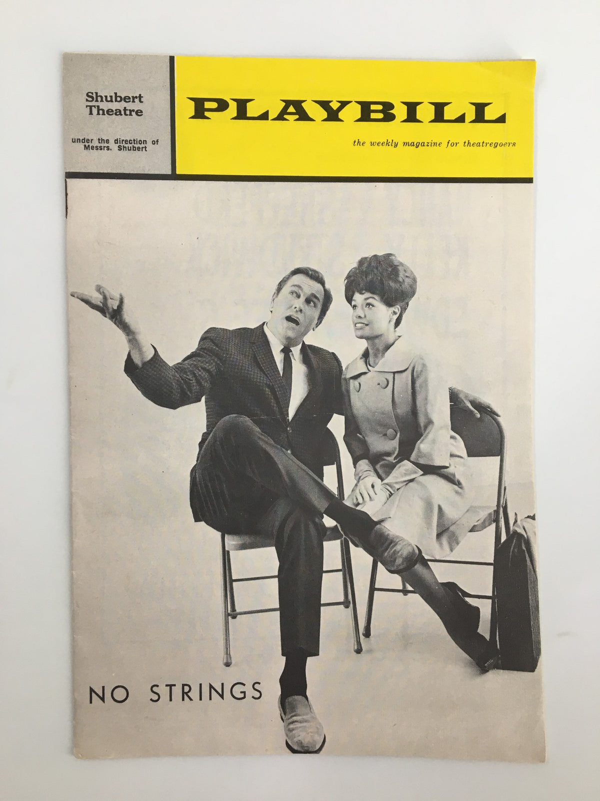 1963 Playbill from Shubert Theatre featuring Howard Keel and Barbara McNair in the musical No Strings, capturing a moment of vintage theatre history.