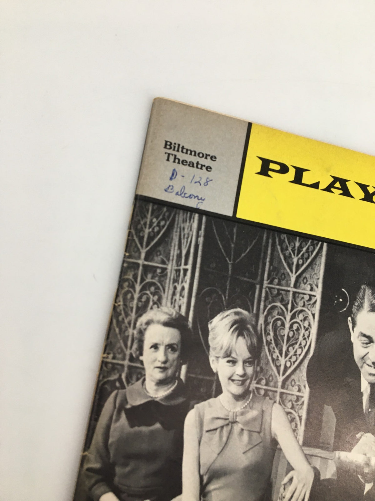 Close-up of the 1964 Biltmore Theatre Playbill for Barefoot in the Park, highlighting details and handwriting on the cover.