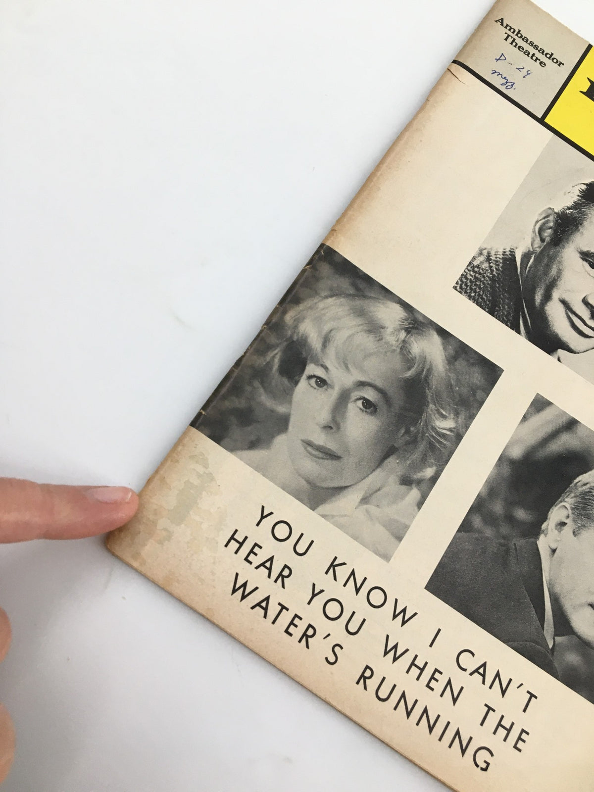 Close-up view of the 1967 Playbill for 'You Know I Can't Hear You When The Water's Running,' highlighting the cover design and minor wear.