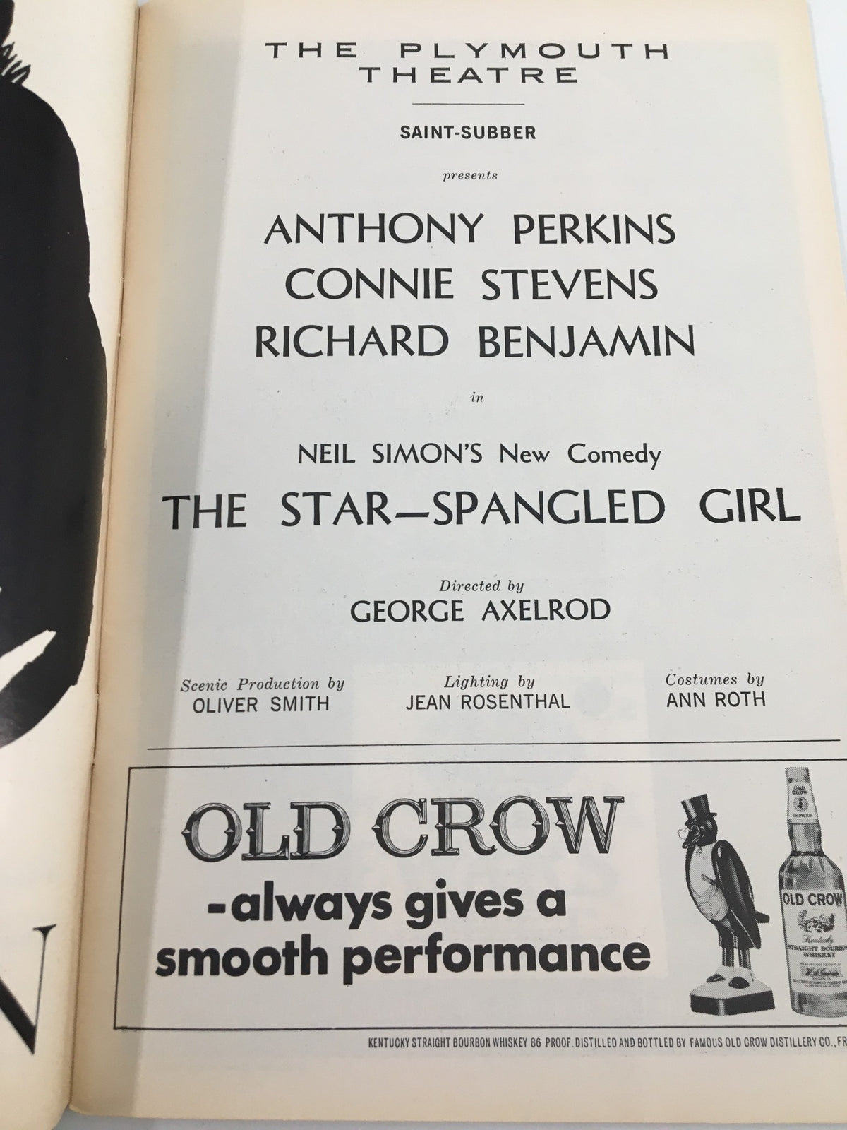 1967 Playbill The Plymouth Theatre featuring Anthony Perkins in The Star-Spangled Girl, highlighting production details, cast members, and creative team.