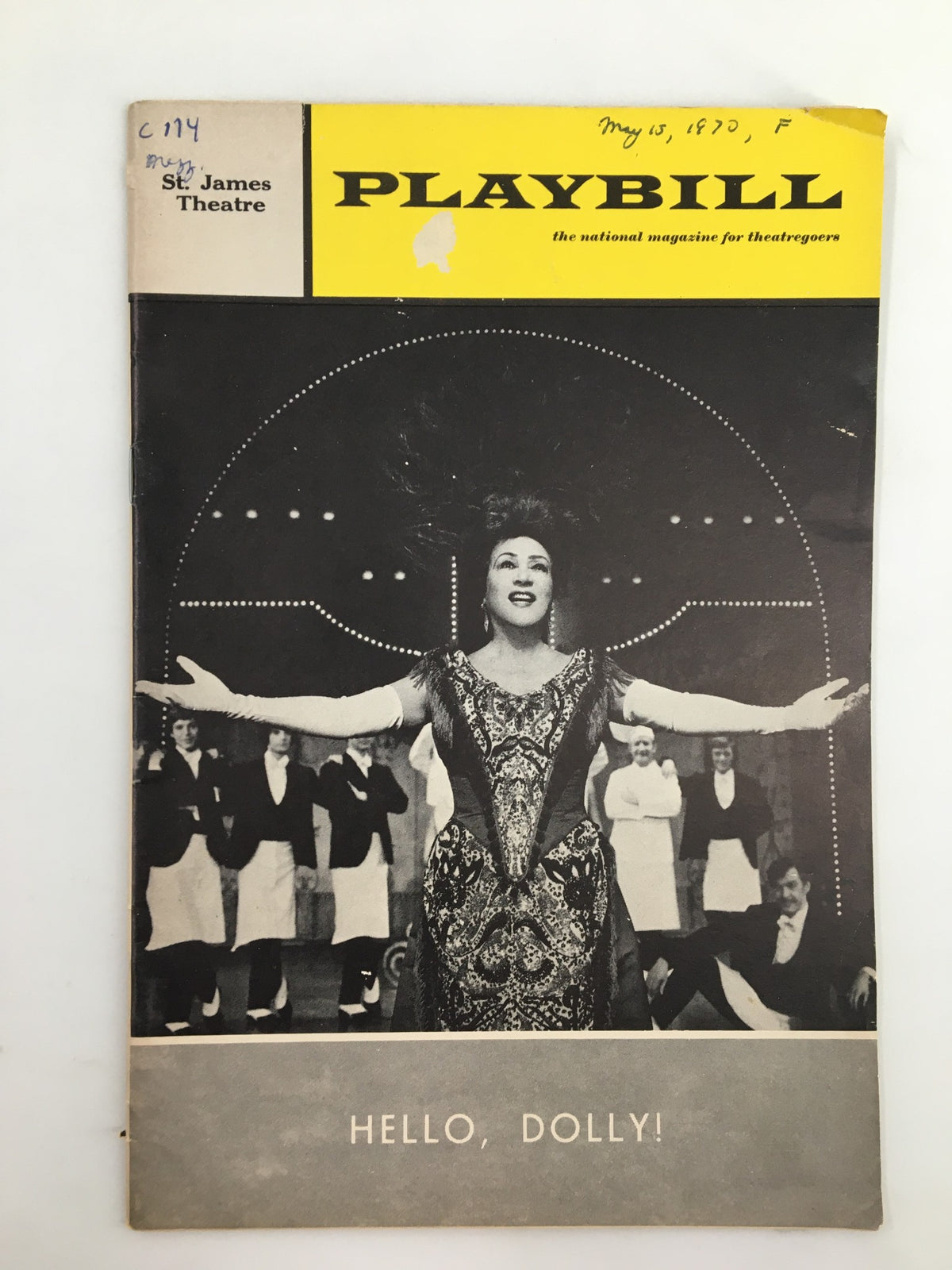 1970 Playbill from St. James Theater featuring Ethel Merman in Hello, Dolly! showcasing vibrant Broadway history.