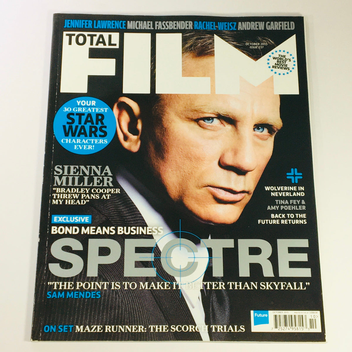 Total Film Magazine October 2015 #237 featuring Daniel Craig as James Bond in the Spectre movie, showcasing a striking cover design and promotional content.