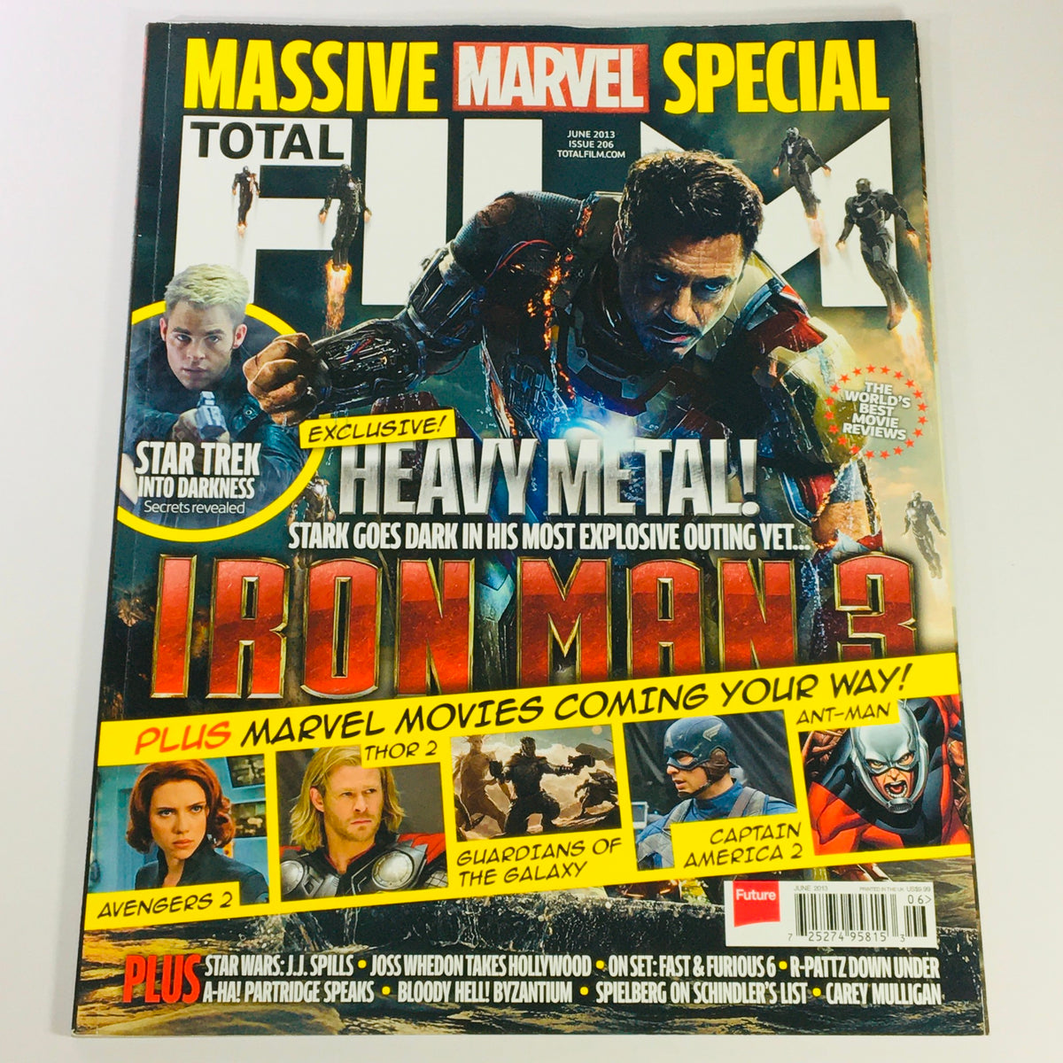 Total Film Magazine June 2013 #206 featuring Robert Downey Jr. as Iron Man, showcasing a massive Marvel special with headlines about upcoming Marvel movies and exclusive content.