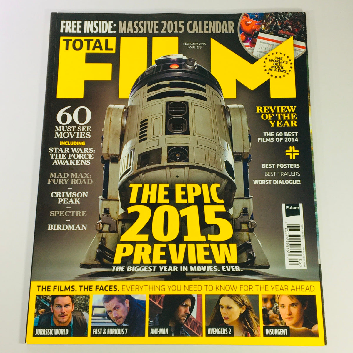 Total Film Magazine February 2015 issue #228 featuring a cover with an iconic film character, showcasing 'The Epic 2015 Preview' and headlines about major films including Star Wars: The Force Awakens and Jurassic World.