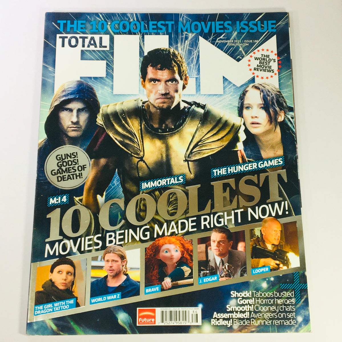 Total Film Magazine November 2011 #186 featuring Tom Cruise and Jennifer Lawrence on the cover, highlighting the 10 coolest movies being made right now, a must-have for collectors of vintage cinema.